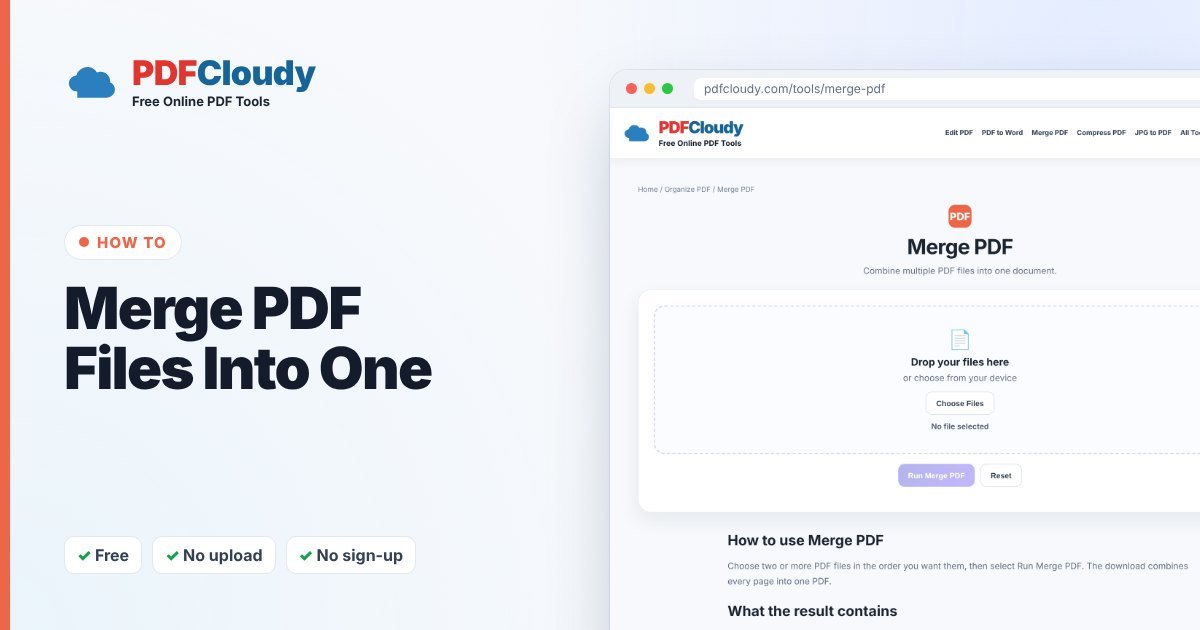 How to merge PDF files into one with the PDFCloudy Merge PDF tool