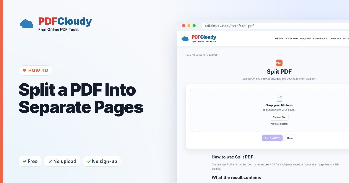 How to split a PDF into separate pages with the PDFCloudy Split PDF tool