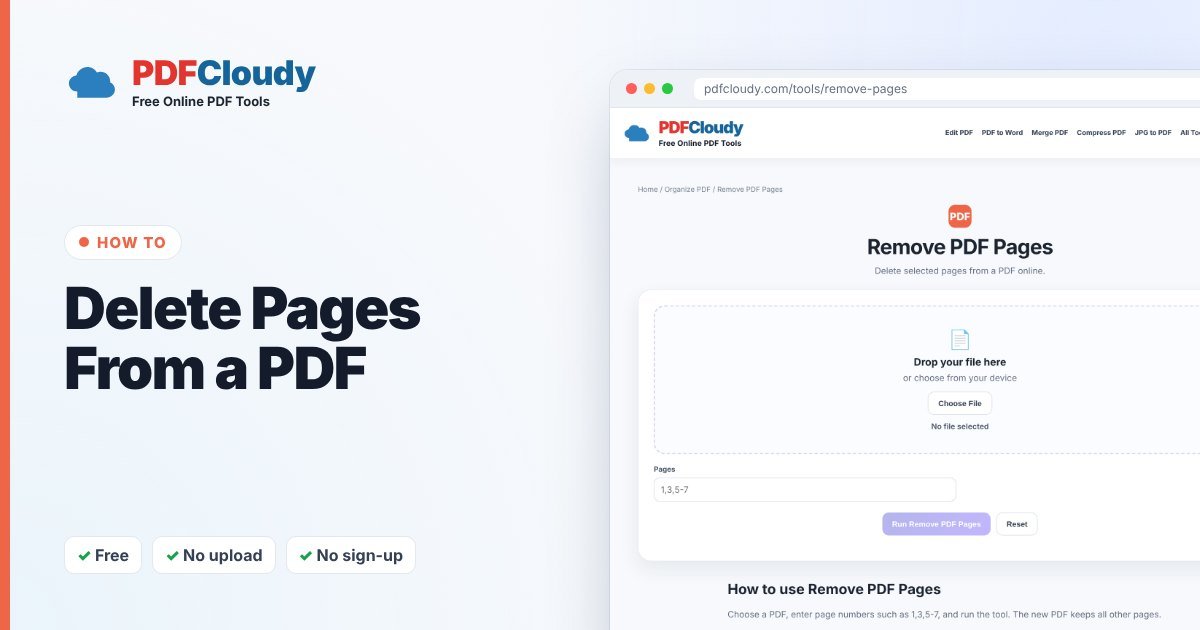 How to delete pages from a PDF with the PDFCloudy Remove PDF Pages tool