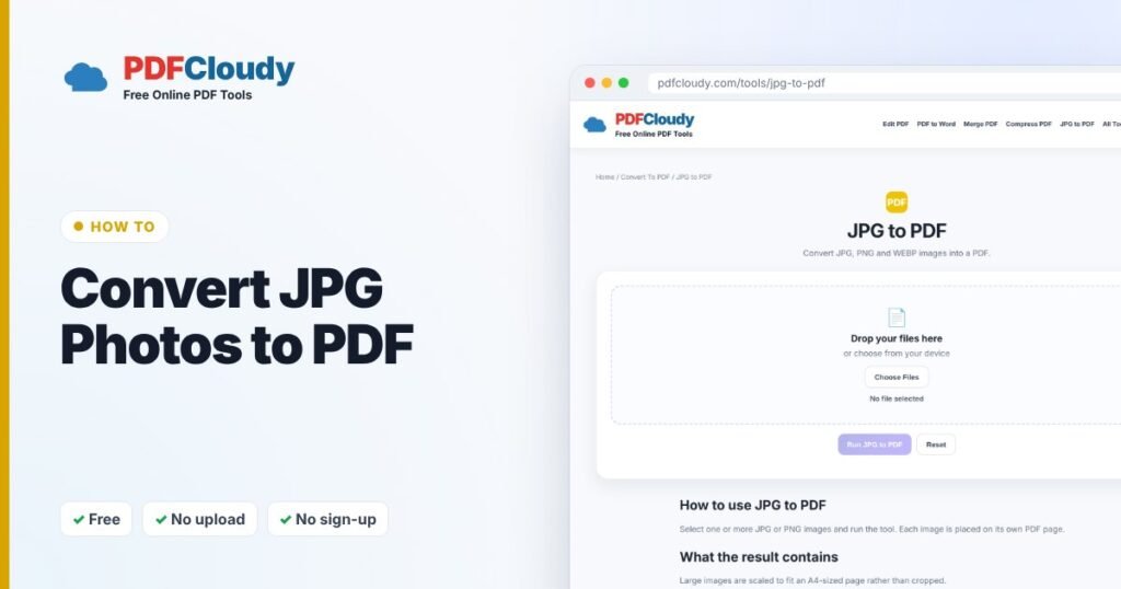 How to convert JPG to PDF with the PDFCloudy JPG to PDF tool