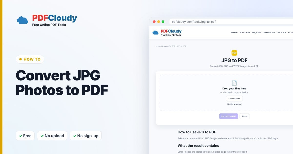 How to convert JPG to PDF with the PDFCloudy JPG to PDF tool