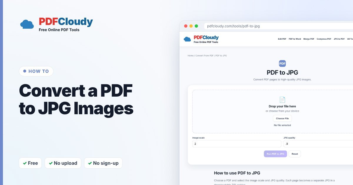 How to convert PDF to JPG images with the PDFCloudy PDF to JPG tool