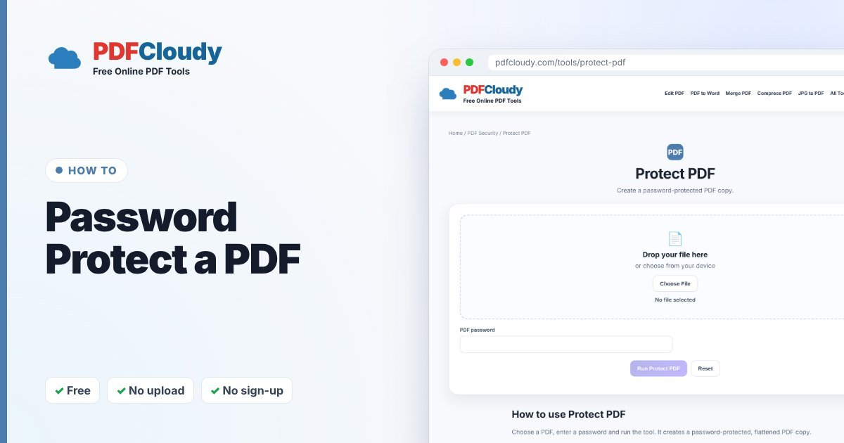 How to password protect a PDF with the PDFCloudy Protect PDF tool